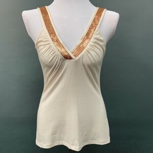 Eyeshadow Women's Top Large Beige Sequins V-Neck Sleeveless NWOT